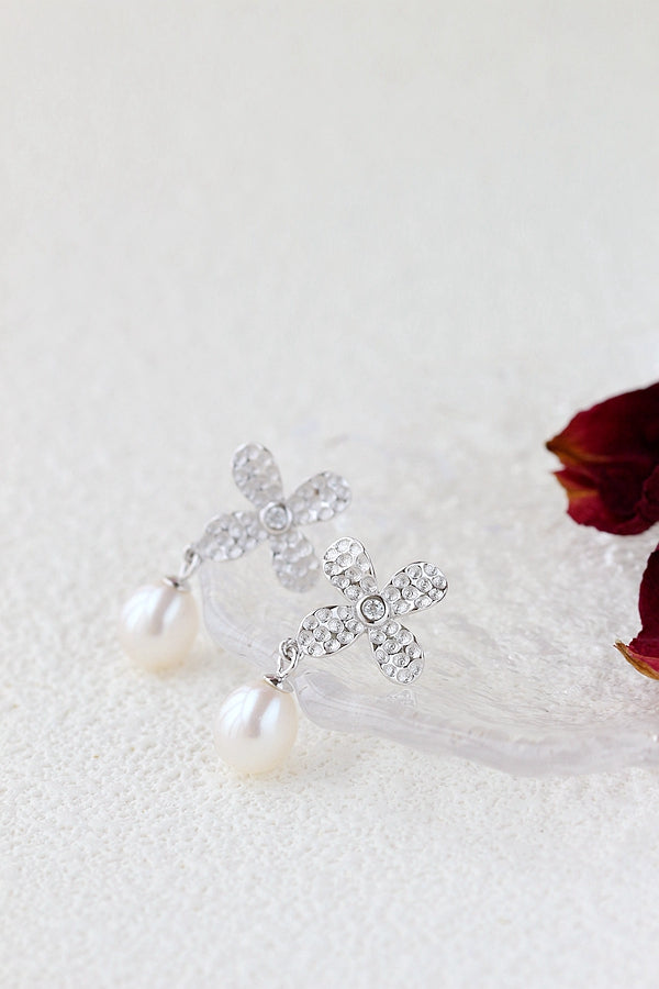 Authentic 925 Sterling Silver Earring Inlaid Natural Freshwater Pearl Simplicity Fashion Petal Earring Female Fine Jewelry Gift
