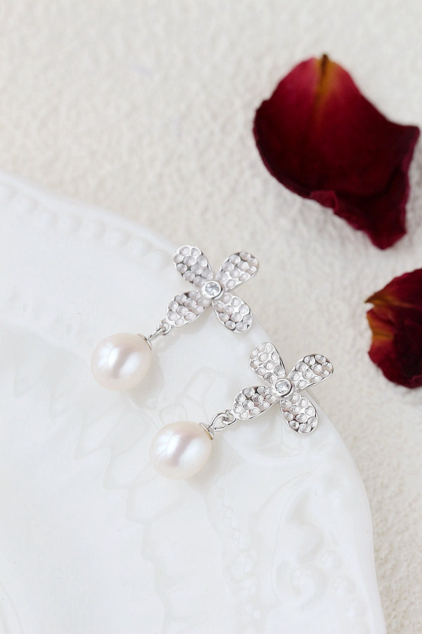 Authentic 925 Sterling Silver Earring Inlaid Natural Freshwater Pearl Simplicity Fashion Petal Earring Female Fine Jewelry Gift
