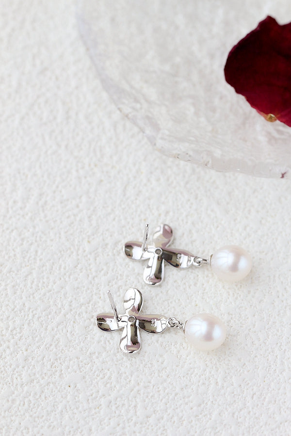Authentic 925 Sterling Silver Earring Inlaid Natural Freshwater Pearl Simplicity Fashion Petal Earring Female Fine Jewelry Gift