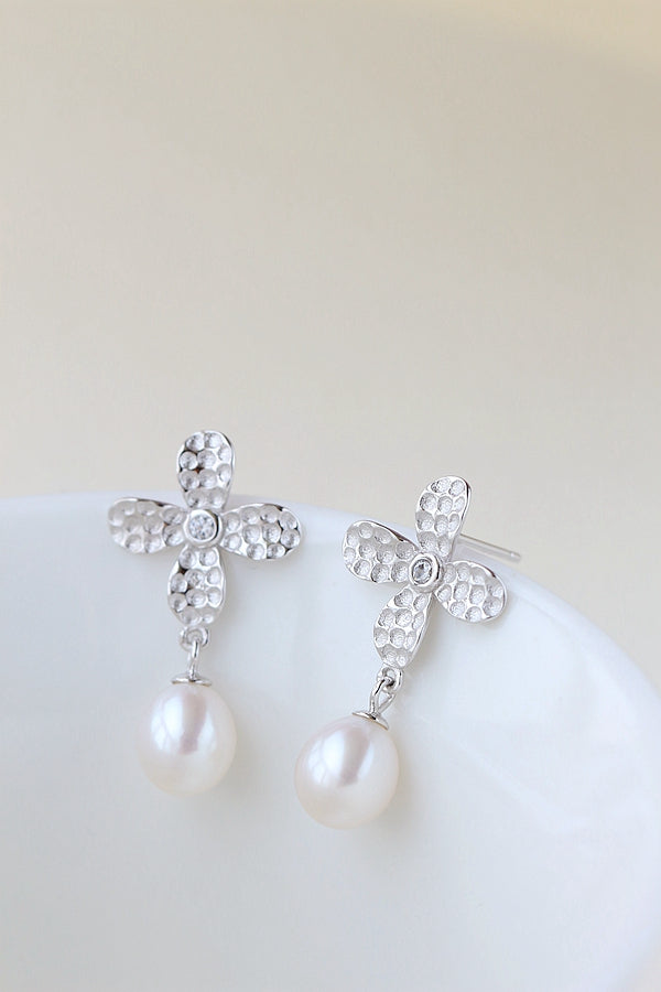 Authentic 925 Sterling Silver Earring Inlaid Natural Freshwater Pearl Simplicity Fashion Petal Earring Female Fine Jewelry Gift