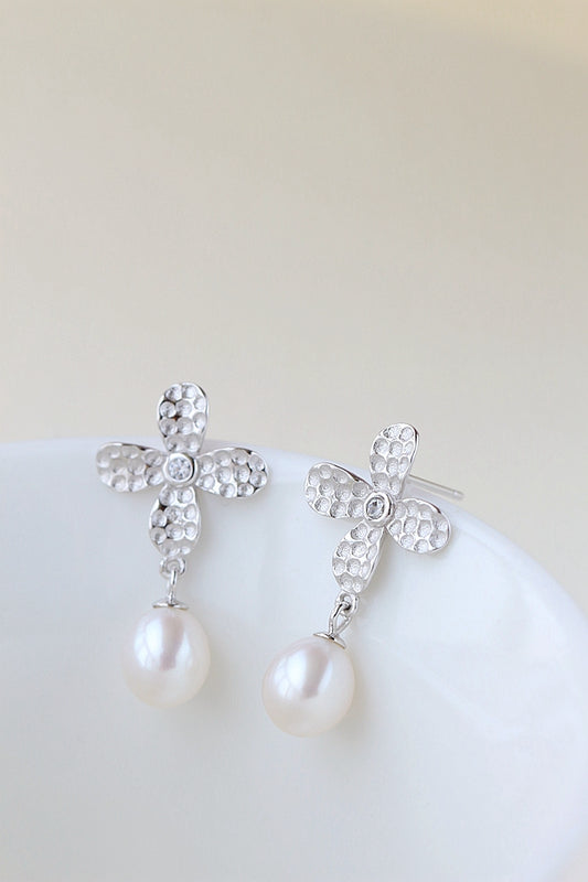 Authentic 925 Sterling Silver Earring Inlaid Natural Freshwater Pearl Simplicity Fashion Petal Earring Female Fine Jewelry Gift