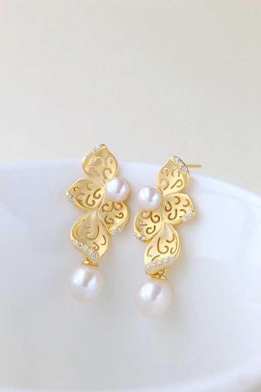 Authentic 925 Sterling Silver Earring Inlaid Natural Freshwater Pearl Fashion 18K Gold Plated Earring Female Fine Jewelry Gift
