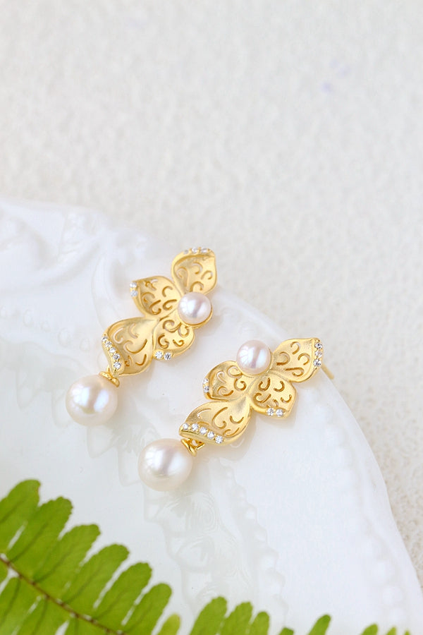 Authentic 925 Sterling Silver Earring Inlaid Natural Freshwater Pearl Fashion 18K Gold Plated Earring Female Fine Jewelry Gift