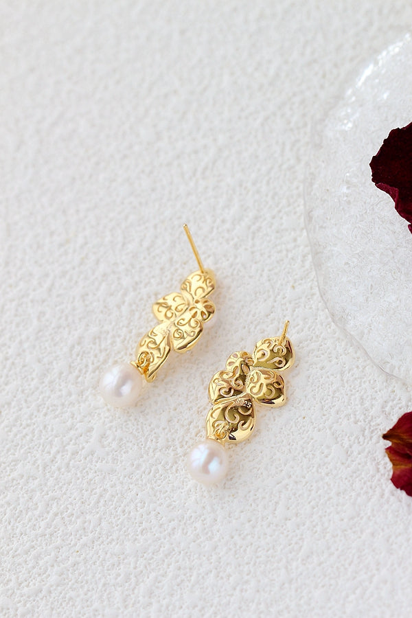 Authentic 925 Sterling Silver Earring Inlaid Natural Freshwater Pearl Fashion 18K Gold Plated Earring Female Fine Jewelry Gift