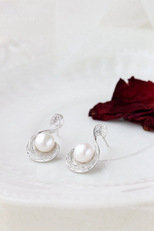 Authentic 925 Sterling Silver Women Earring Inlaid Natural Freshwater Pearl Trendy Earrings Wedding Party Fine Jewelry Gift