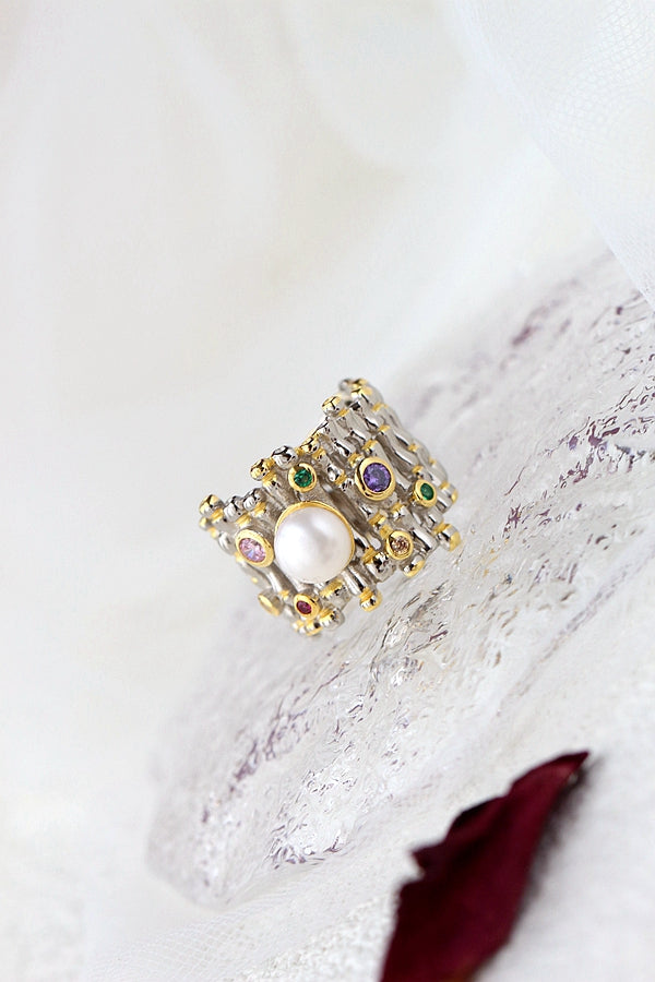 Authentic 925 Sterling Silver Ring Inlaid Natural Freshwater Pearl Lady Fashion Creative Rings Party Fine Jewelry Gift