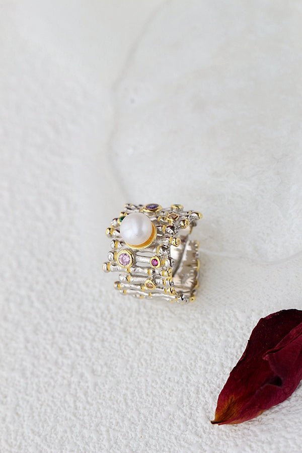 Authentic 925 Sterling Silver Ring Inlaid Natural Freshwater Pearl Lady Fashion Creative Rings Party Fine Jewelry Gift