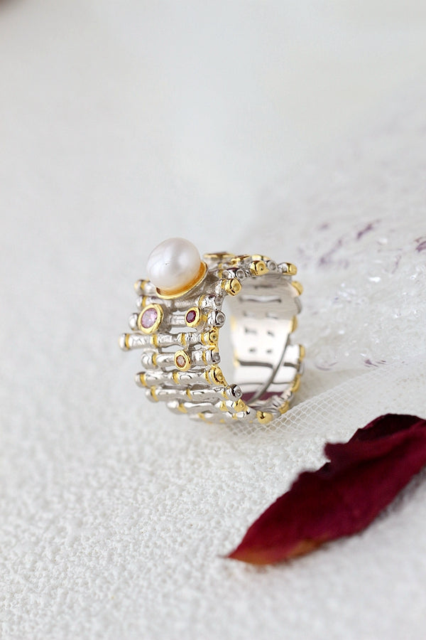 Authentic 925 Sterling Silver Ring Inlaid Natural Freshwater Pearl Lady Fashion Creative Rings Party Fine Jewelry Gift