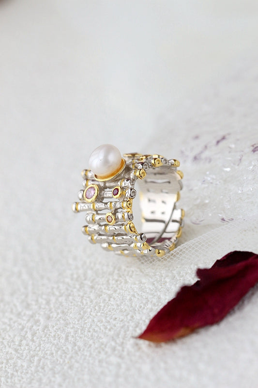 Authentic 925 Sterling Silver Ring Inlaid Natural Freshwater Pearl Lady Fashion Creative Rings Party Fine Jewelry Gift
