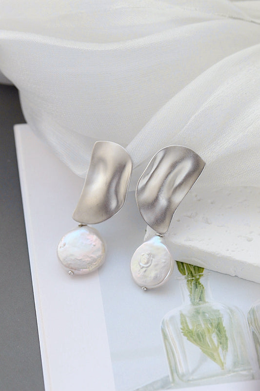 Inlaid Natural Baroque Freshwater Pearl Earring Trendy Creative Irregular Semi Circular Design 925 Sterling Silver Earring Gift