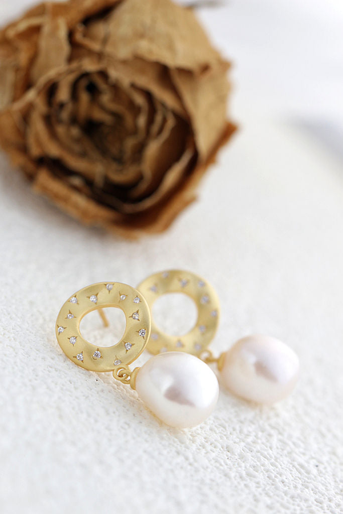 Geometry Creative Trendy 18K Gold Plated Earring Inlaid Natural Baroque Pearl Women 925 Sterling Silver Earrings Jewelry Gift