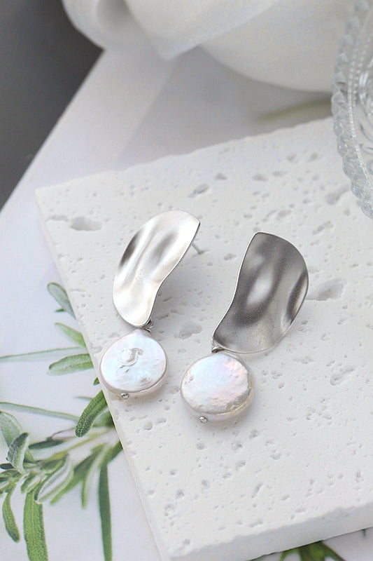 Inlaid Natural Baroque Freshwater Pearl Earring Trendy Creative Irregular Semi Circular Design 925 Sterling Silver Earring Gift
