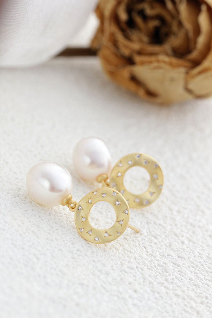 Geometry Creative Trendy 18K Gold Plated Earring Inlaid Natural Baroque Pearl Women 925 Sterling Silver Earrings Jewelry Gift