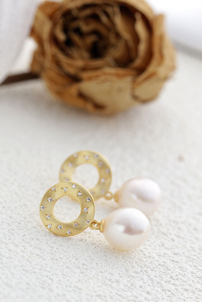 Geometry Creative Trendy 18K Gold Plated Earring Inlaid Natural Baroque Pearl Women 925 Sterling Silver Earrings Jewelry Gift