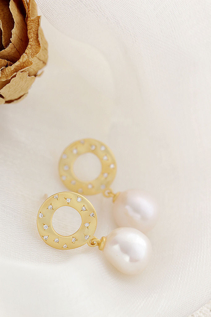Geometry Creative Trendy 18K Gold Plated Earring Inlaid Natural Baroque Pearl Women 925 Sterling Silver Earrings Jewelry Gift