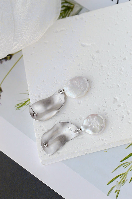 Inlaid Natural Baroque Freshwater Pearl Earring Trendy Creative Irregular Semi Circular Design 925 Sterling Silver Earring Gift