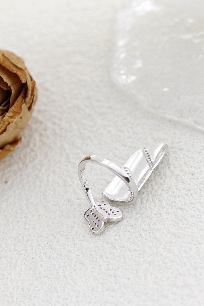 Authentic S925 Sterling Silver Nail Ring Sparkling CZ Butterfly Open Armour Ring Daily Wear Gift for Her