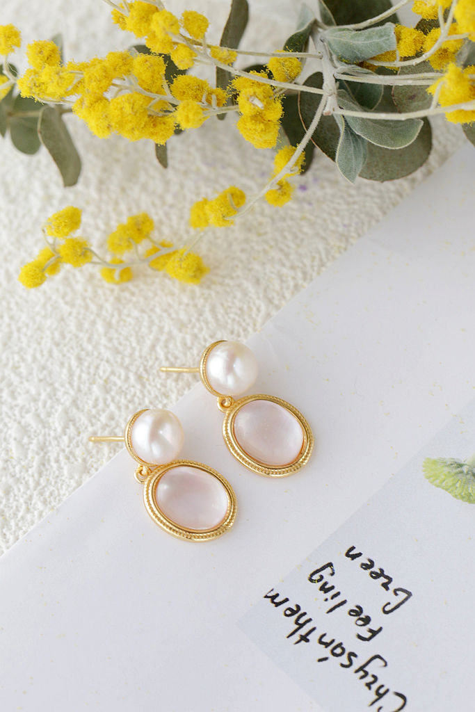 Inlaid Natural Freshwater Pearl 925 Sterling Silver Earrings Fashion 18K Gold Plated Shell Earring Elegance Fine Jewelry Gift