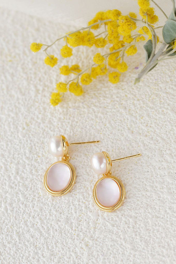 Inlaid Natural Freshwater Pearl 925 Sterling Silver Earrings Fashion 18K Gold Plated Shell Earring Elegance Fine Jewelry Gift