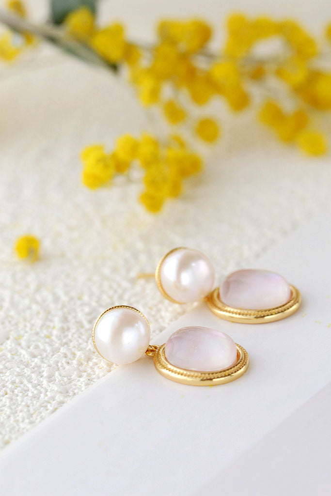 Inlaid Natural Freshwater Pearl 925 Sterling Silver Earrings Fashion 18K Gold Plated Shell Earring Elegance Fine Jewelry Gift