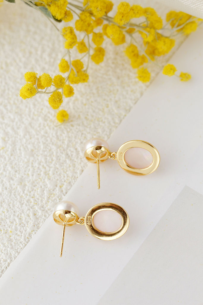 Inlaid Natural Freshwater Pearl 925 Sterling Silver Earrings Fashion 18K Gold Plated Shell Earring Elegance Fine Jewelry Gift