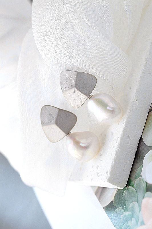 Geometric Design Triangle Earrings Inlaid Natural Baroque Pearl Creative 925 Sterling Silver Matte Finish Earring Fine Jewelry