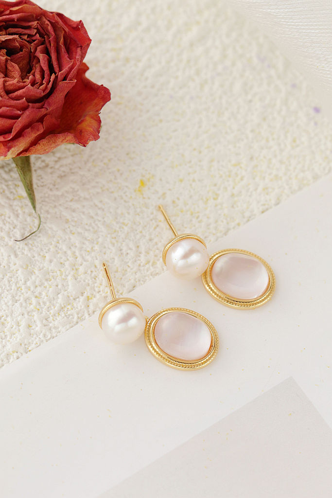 Inlaid Natural Freshwater Pearl 925 Sterling Silver Earrings Fashion 18K Gold Plated Shell Earring Elegance Fine Jewelry Gift