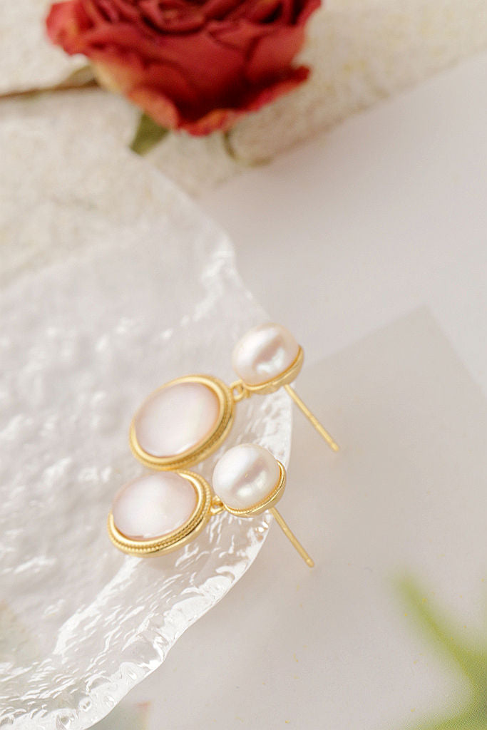Inlaid Natural Freshwater Pearl 925 Sterling Silver Earrings Fashion 18K Gold Plated Shell Earring Elegance Fine Jewelry Gift