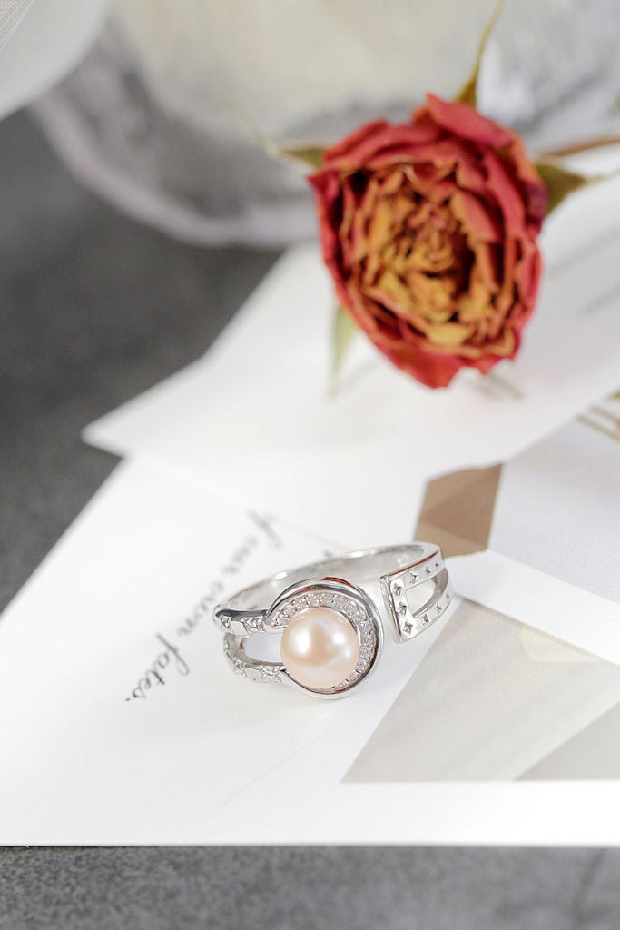 Authentic 925 Sterling Silver Ring Fashion Design Inlaid Natural Freshwater Pearl Opening Ring Minimalist Style Jewelry Gift