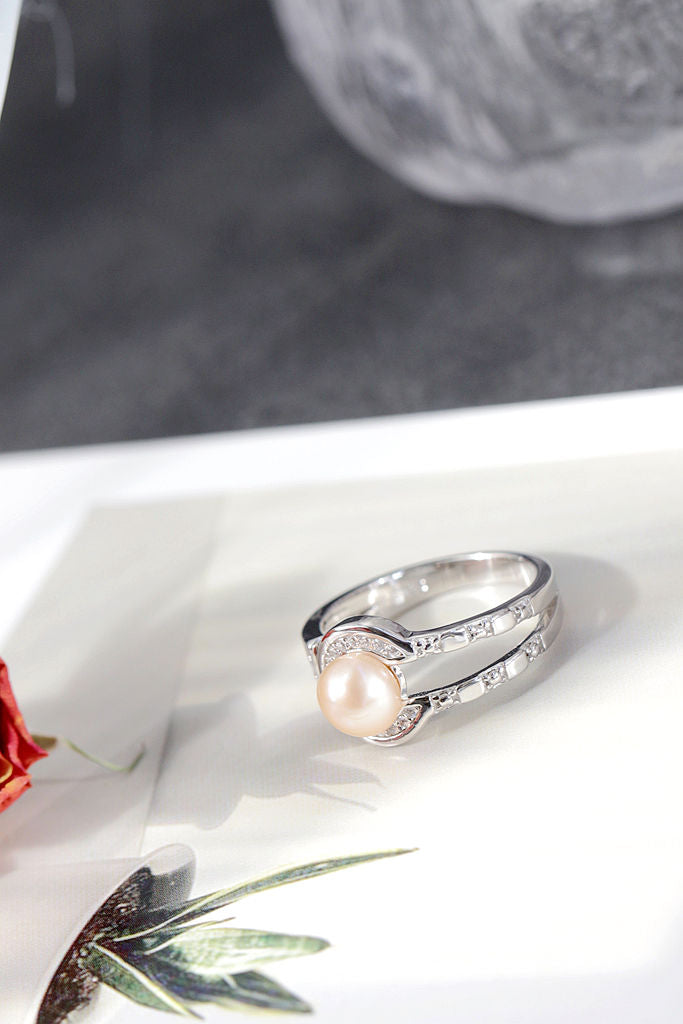 Authentic 925 Sterling Silver Ring Fashion Design Inlaid Natural Freshwater Pearl Opening Ring Minimalist Style Jewelry Gift