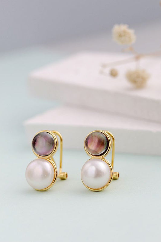 Authentic 925 Sterling Silver Ear Studs Inlaid Natural Freshwater Pearl 18K Gold Plated Earrings Lady Trendy Jewelry Gift