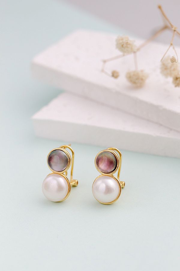Authentic 925 Sterling Silver Ear Studs Inlaid Natural Freshwater Pearl 18K Gold Plated Earrings Lady Trendy Jewelry Gift