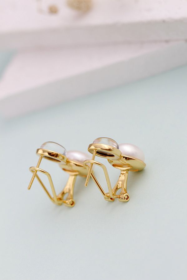 Authentic 925 Sterling Silver Ear Studs Inlaid Natural Freshwater Pearl 18K Gold Plated Earrings Lady Trendy Jewelry Gift
