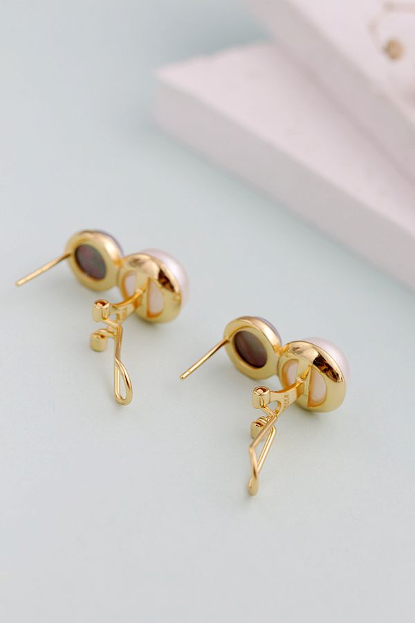 Authentic 925 Sterling Silver Ear Studs Inlaid Natural Freshwater Pearl 18K Gold Plated Earrings Lady Trendy Jewelry Gift