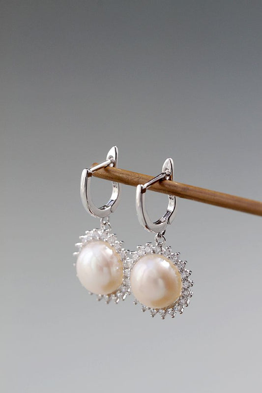 Elegance Modern 925 Sterling Silver Earrings with Inlaid Natural Freshwater Pearl Fashion Luxury Earring Women Jewelry Gift