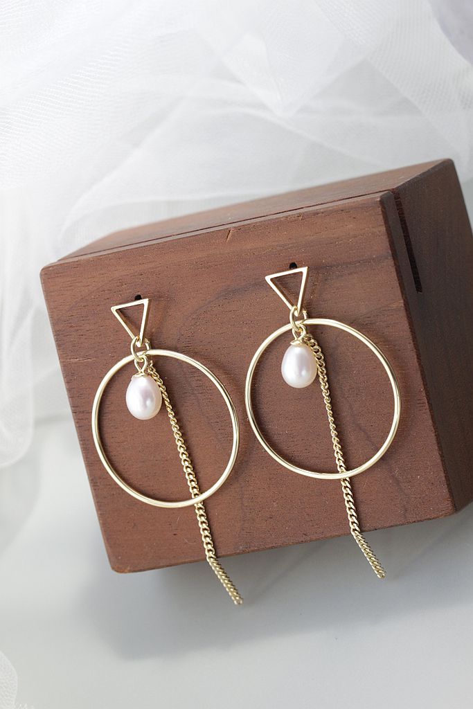 Minimalism Geometric Tassel 18K Gold-Plated Earring with Natural Freshwater Pearl 925 Sterling Silver Earrings Elegant Jewelry
