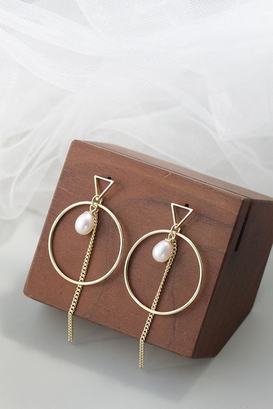 Minimalism Geometric Tassel 18K Gold-Plated Earring with Natural Freshwater Pearl 925 Sterling Silver Earrings Elegant Jewelry