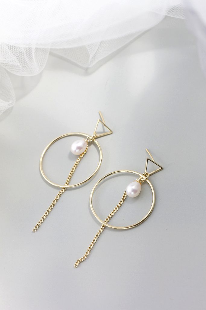 Minimalism Geometric Tassel 18K Gold-Plated Earring with Natural Freshwater Pearl 925 Sterling Silver Earrings Elegant Jewelry
