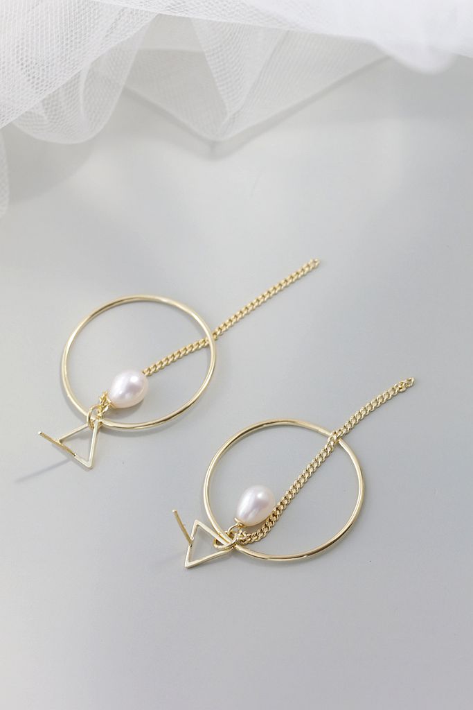 Minimalism Geometric Tassel 18K Gold-Plated Earring with Natural Freshwater Pearl 925 Sterling Silver Earrings Elegant Jewelry