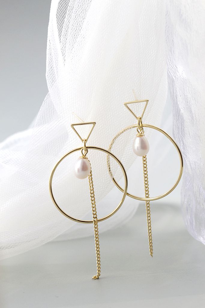 Minimalism Geometric Tassel 18K Gold-Plated Earring with Natural Freshwater Pearl 925 Sterling Silver Earrings Elegant Jewelry