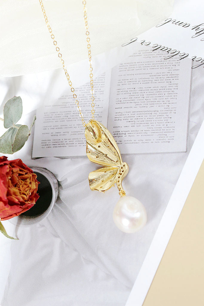 Authentic 925 Sterling Silver Pendant Inlaid Natural Baroque Pearl Fashion 18K Gold Plated Butterfly Pendant Party Jewelry Gift