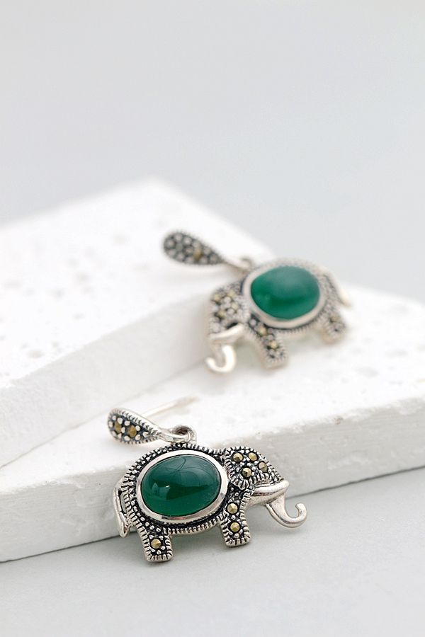 Authentic 925 Sterling Silver Earrings Inlaid Natural Green Agate National Style Little Elephant Earring Trendy Jewelry Gift