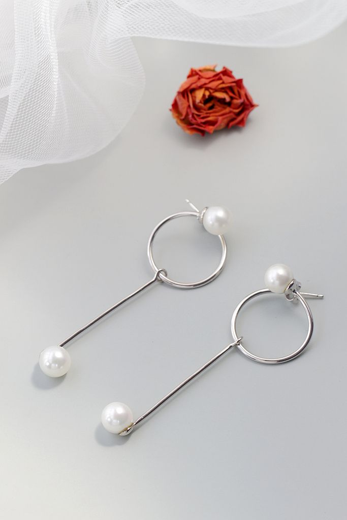 Fashion Lightweight S925 Sterling Silver Earrings with Imitation Pearl Long Dangle Minimalist Elegant Chic Earring Jewelry Gift