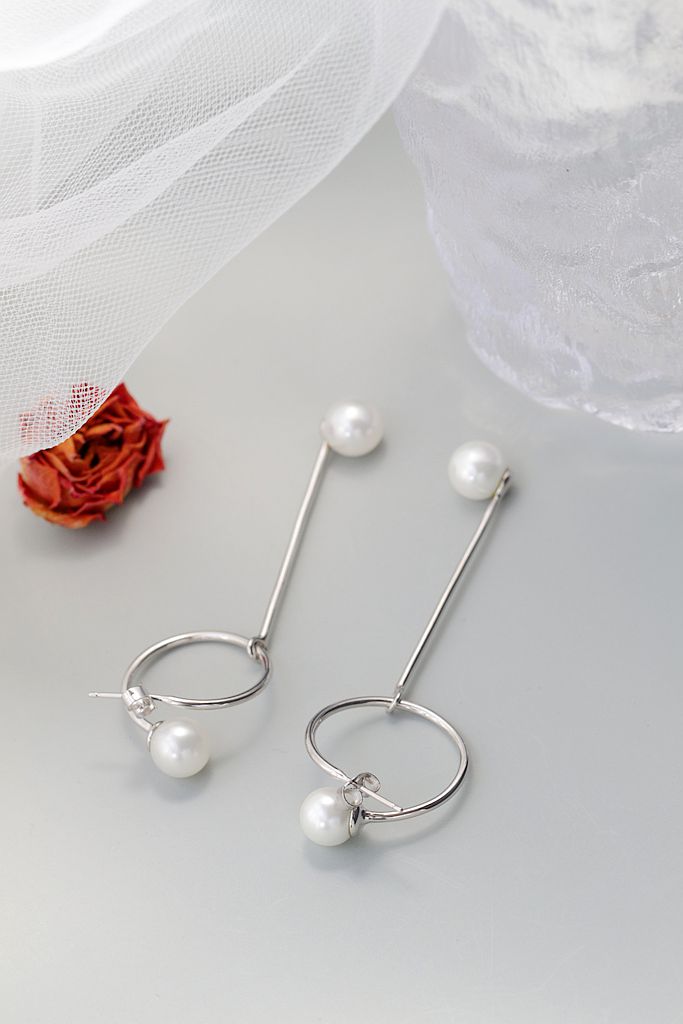 Fashion Lightweight S925 Sterling Silver Earrings with Imitation Pearl Long Dangle Minimalist Elegant Chic Earring Jewelry Gift
