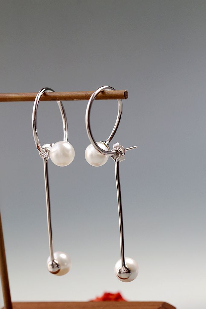Fashion Lightweight S925 Sterling Silver Earrings with Imitation Pearl Long Dangle Minimalist Elegant Chic Earring Jewelry Gift