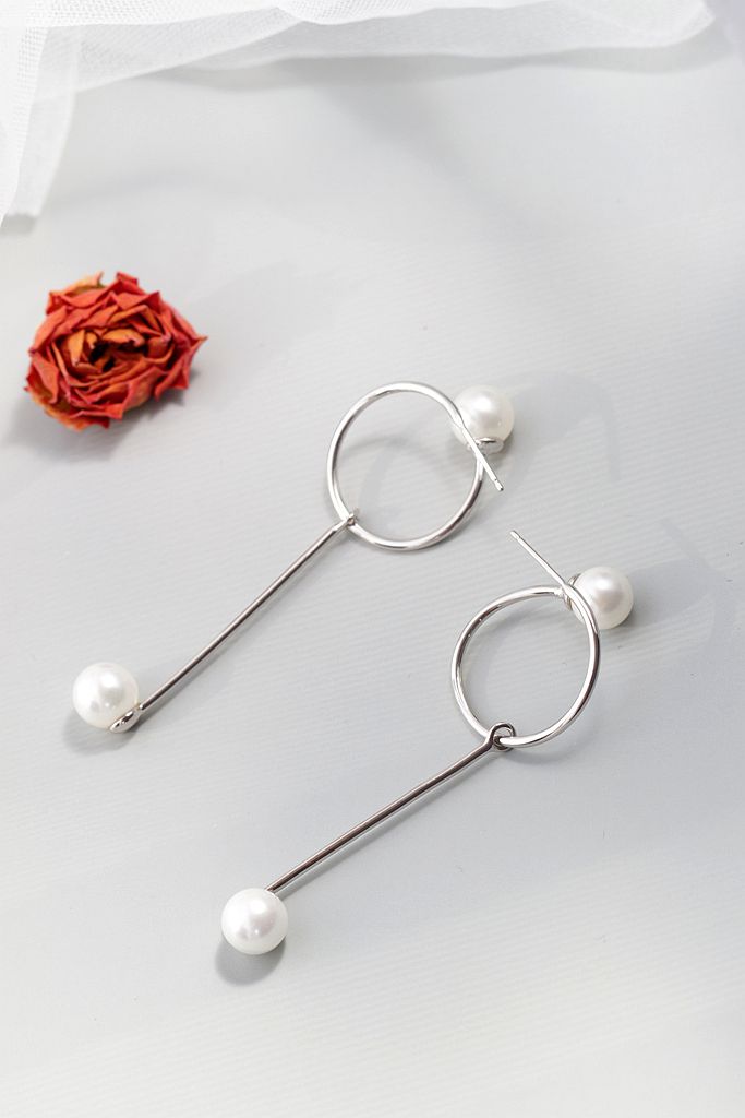 Fashion Lightweight S925 Sterling Silver Earrings with Imitation Pearl Long Dangle Minimalist Elegant Chic Earring Jewelry Gift