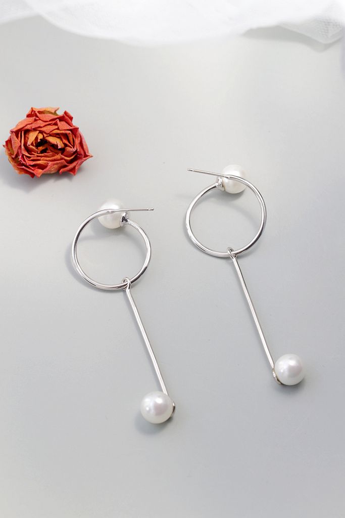 Fashion Lightweight S925 Sterling Silver Earrings with Imitation Pearl Long Dangle Minimalist Elegant Chic Earring Jewelry Gift