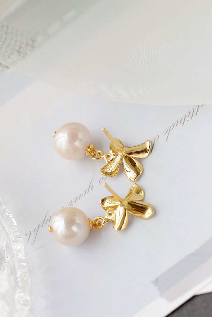 Inlaid Natural Baroque Pearl 925 Sterling Silver Earring Fashion Drip Oil Process Petal 18K Gold Plated Earring Jewelry Gift