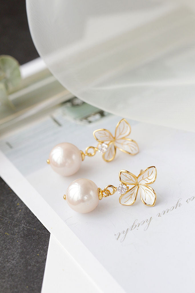 Inlaid Natural Baroque Pearl 925 Sterling Silver Earring Fashion Drip Oil Process Petal 18K Gold Plated Earring Jewelry Gift