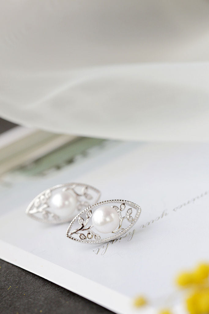 Fashion Flower Twig 925 Sterling Silver Earring Inlaid Natural Freshwater Pearl Elegant Temperament Small Earring Jewelry Gift